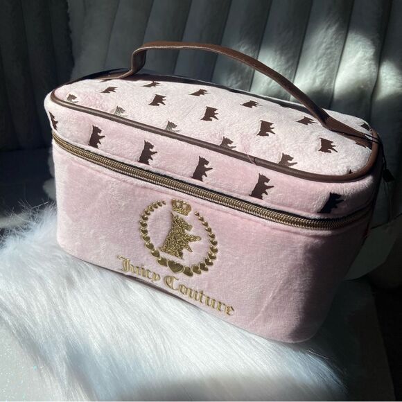 Juicy Couture Cosmetic Bag - Pink and Brown with Hold Logo - Y2K Makeup Bag - Picture 1 of 4